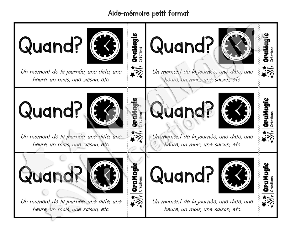 Affiche et aide-mémoire QUAND - Pronom interrogatif