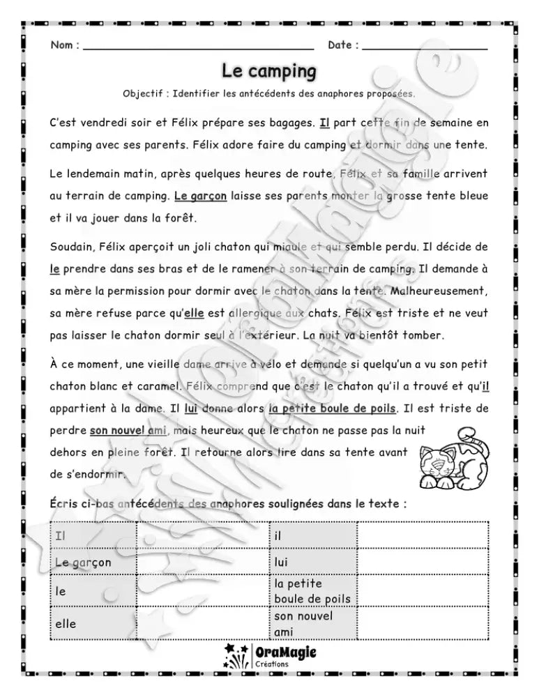 Anaphores en textes - 6 textes - Identifier les antécédents