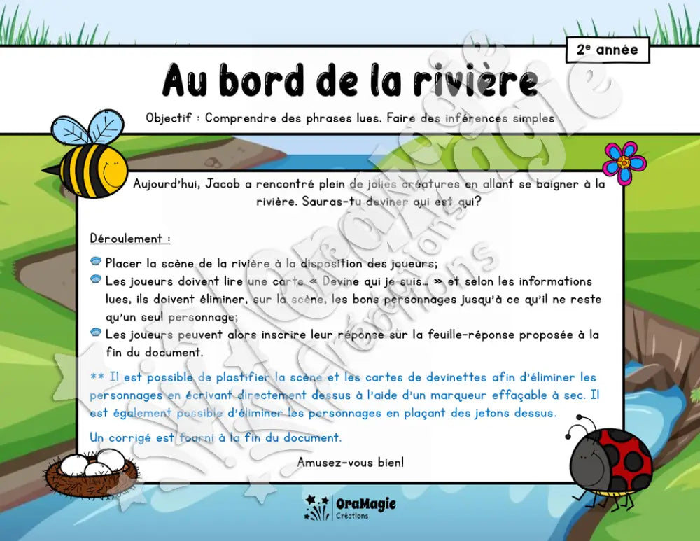 Au bord de la rivière - Compréhension de lecture - 2e année.pdf