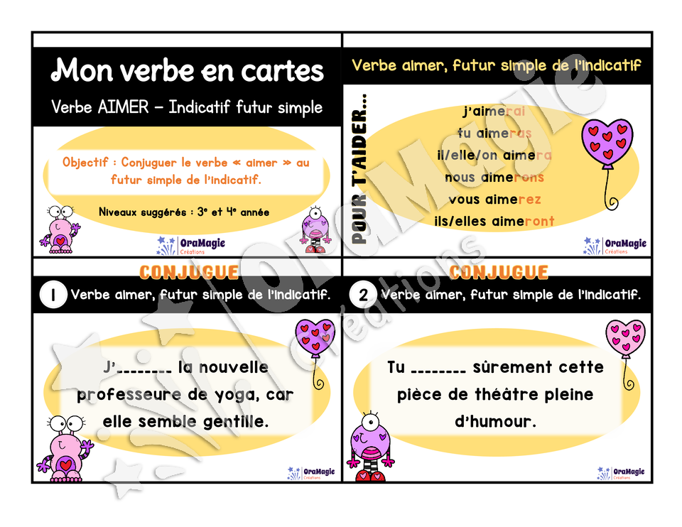 Cartes à tâches - Mon verbe en cartes - Verbe AIMER futur simple de l'indicatif - 3e et 4e année.pdf