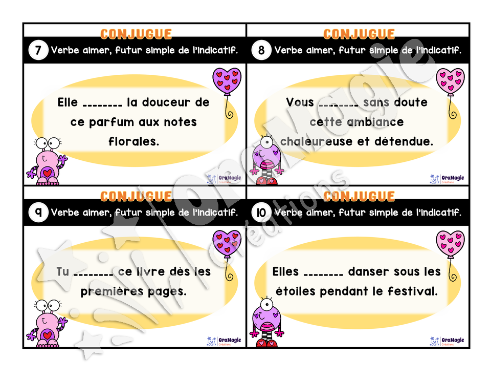 Cartes à tâches - Mon verbe en cartes - Verbe AIMER futur simple de l'indicatif