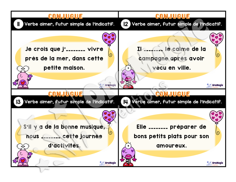 Cartes à tâches - Mon verbe en cartes - Verbe AIMER futur simple de l'indicatif
