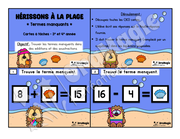 Cartes à tâches - Hérissons à la plage - Terme manquant soustraction.pdf