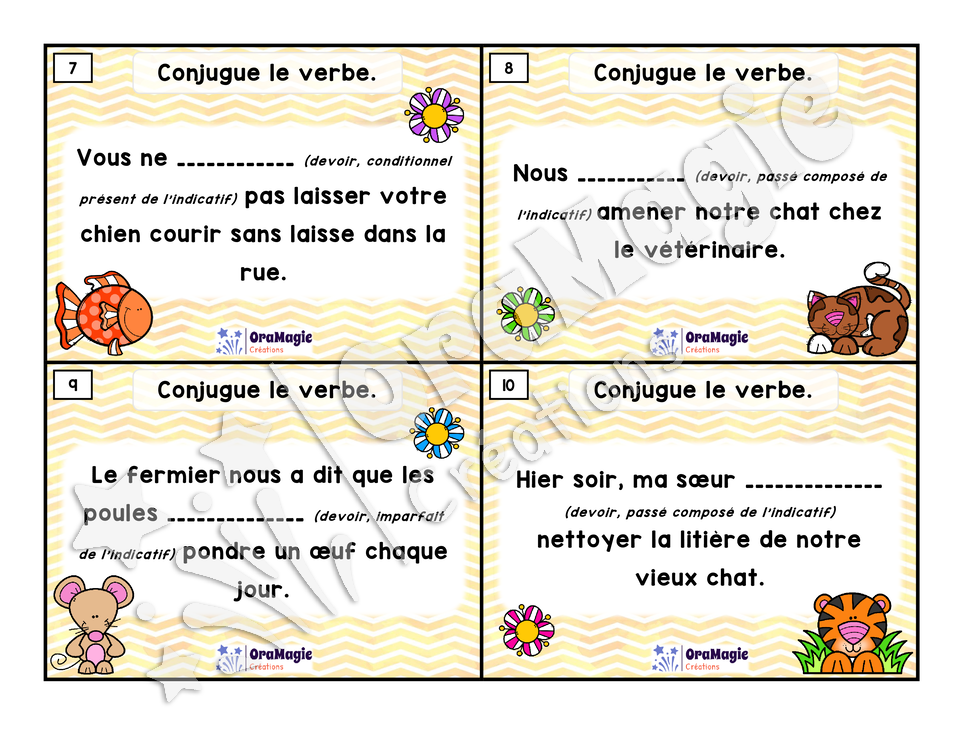 Cartes à tâches - Expert de la conjugaison - Devoir