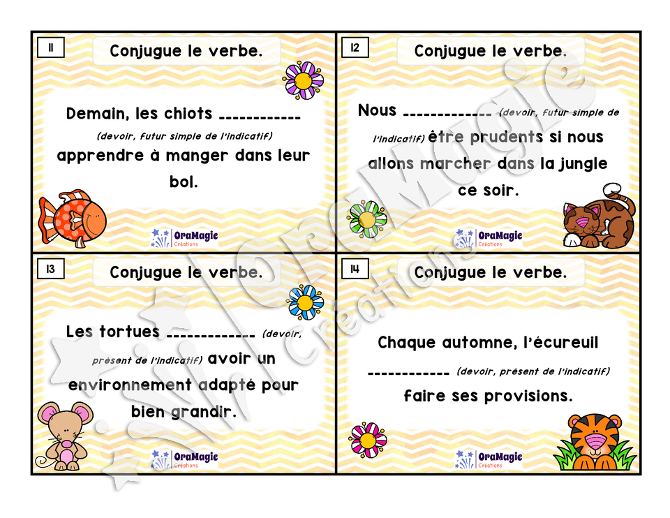 Cartes à tâches - Expert de la conjugaison - Devoir