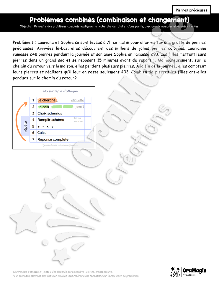 Problèmes combinés combinaison et changement - Pierres précieuses - Place de l'inconnue variée - grands nombres - données inutiles.pdf