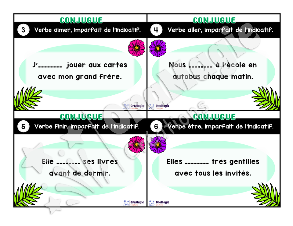 Cartes à tâches - Mon verbe en cartes - Verbes AIMER, AVOIR, ALLER, ÊTRE, FINIR imparfait de l'indicatif
