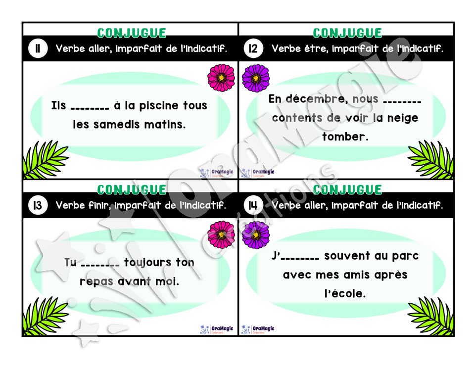 Cartes à tâches - Mon verbe en cartes - Verbes AIMER, AVOIR, ALLER, ÊTRE, FINIR imparfait de l'indicatif