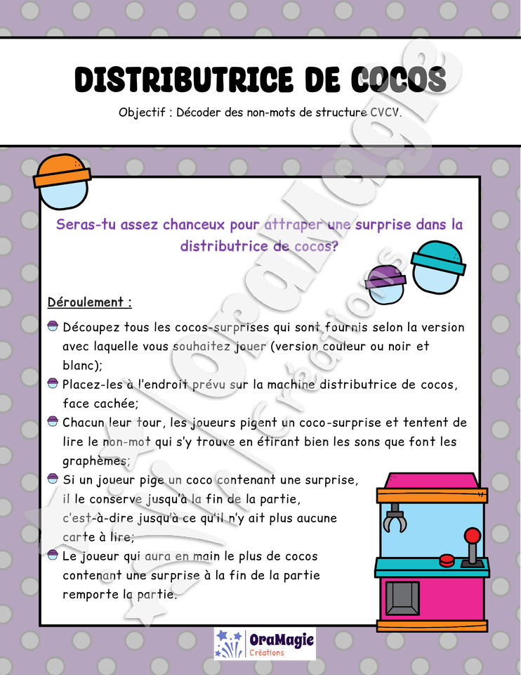 Distributrice de cocos - Décodage non-mots CVCV - 1re année - 4$.pdf