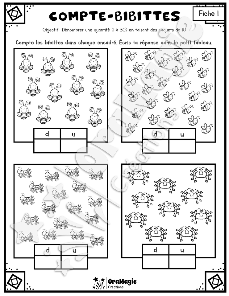 Compte bibittes - Dénombrer et faire des paquets de 10 - 1 à 90 - 1re année.pdf