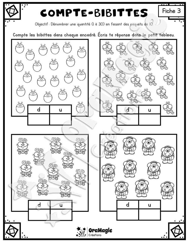 Compte bibittes - Dénombrer et faire des paquets de 10 - 1 à 90