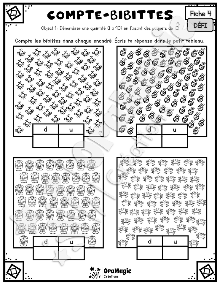 Compte bibittes - Dénombrer et faire des paquets de 10 - 1 à 90