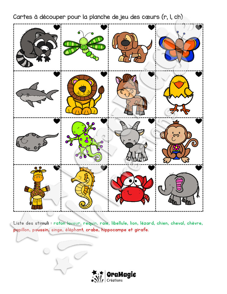 Les amis des animaux - Identification du phonème initial et prononciation phonèmes variés