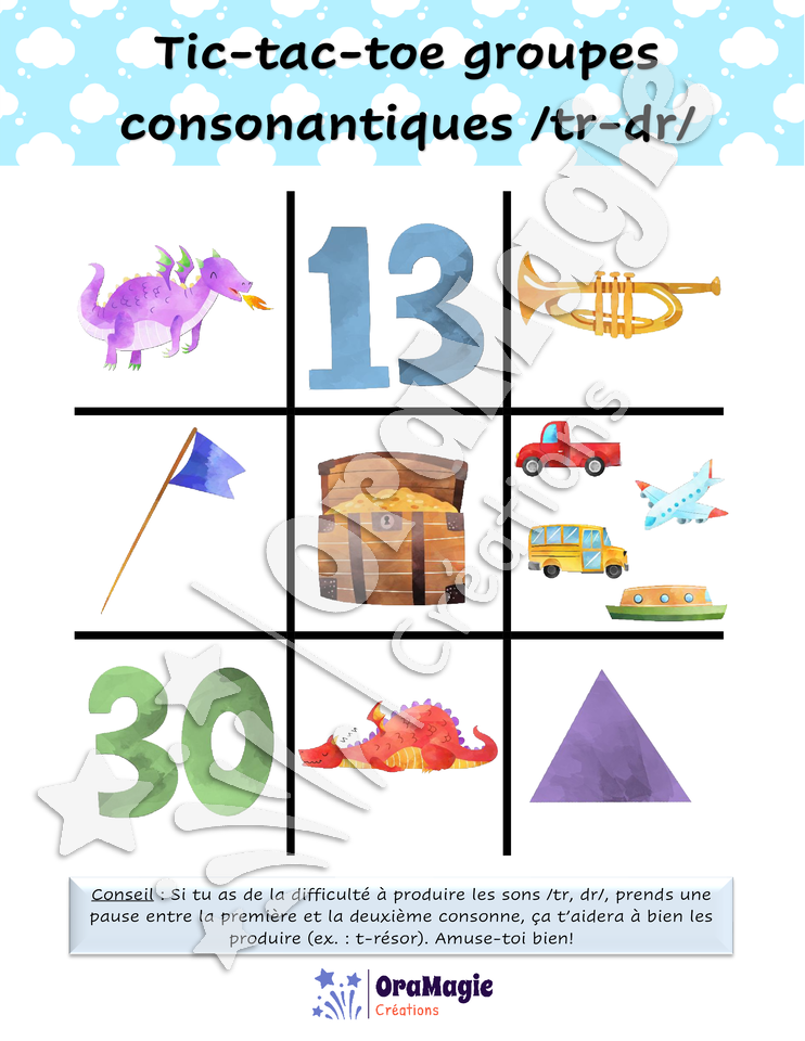 Tic-tac-toe groupes consonantiques -tr-dr-