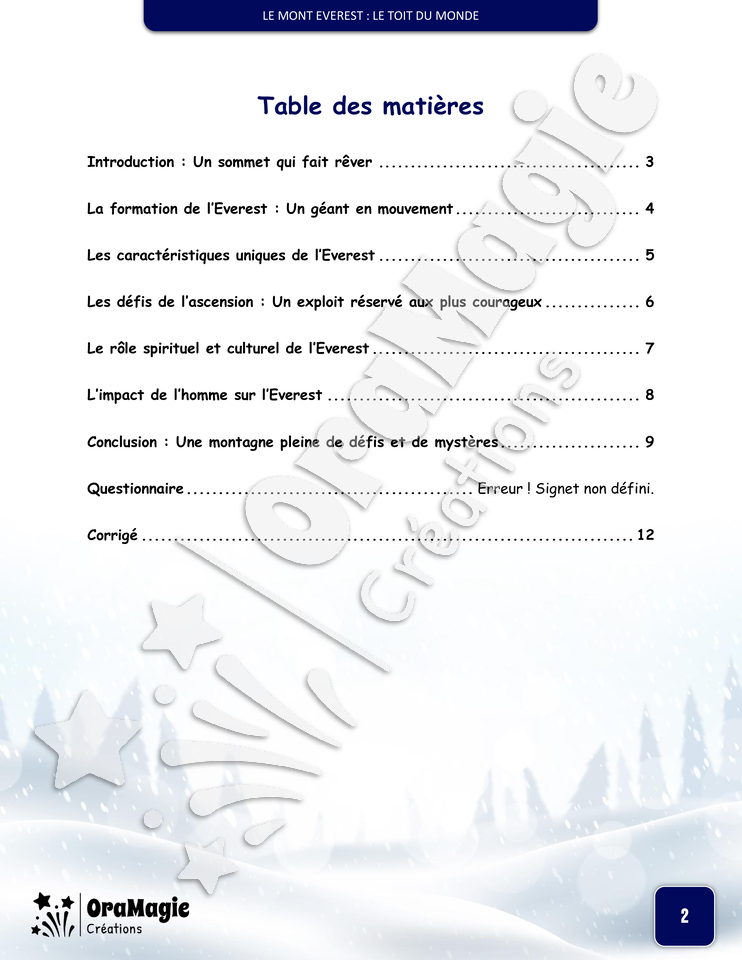 Le mont Everest - Compréhension lecture 6e année - Texte courant - Préparation examen ministère