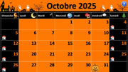 Calendrier Octobre 2025