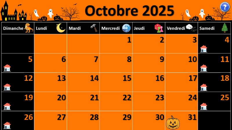 Calendrier Octobre 2025