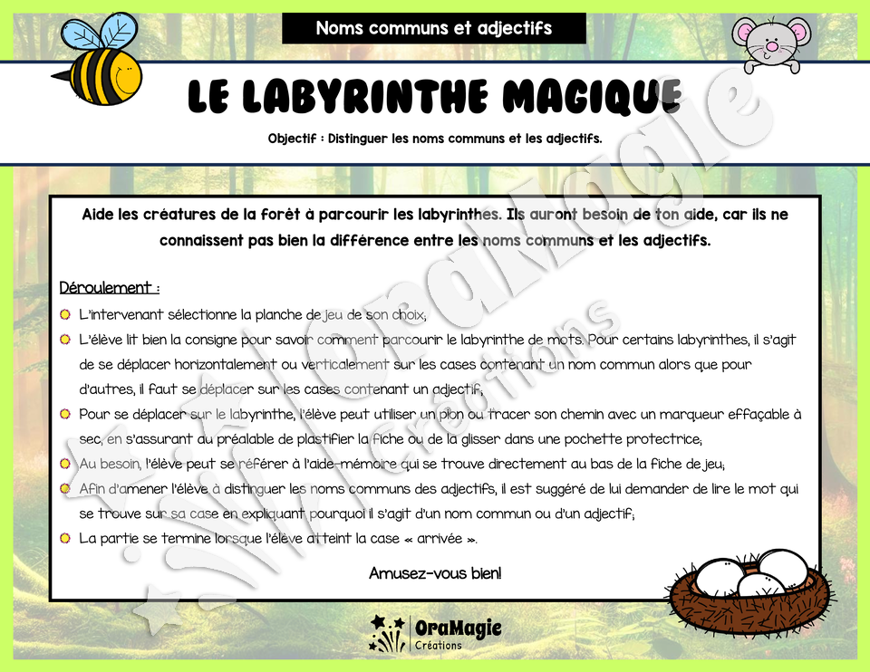 Le labyrinthe magique des noms communs et adjectifs - Thème été - 1re à 3e année.pdf