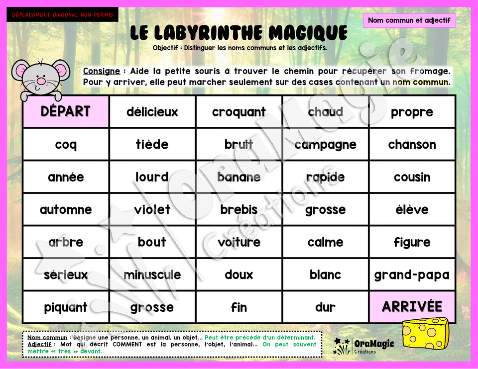 Le labyrinthe magique des noms communs et adjectifs - Thème été