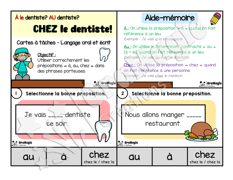 Cartes à tâches - CHEZ le dentiste - Prépositions à-au-chez.pdf
