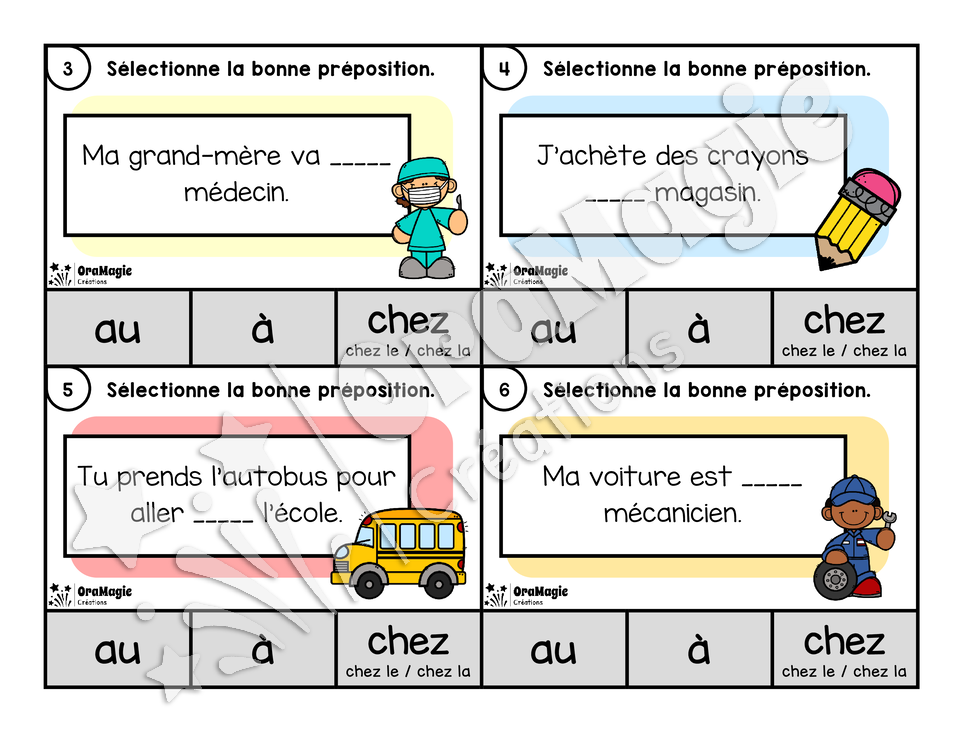 Cartes à tâches - CHEZ le dentiste - Prépositions à-au-chez