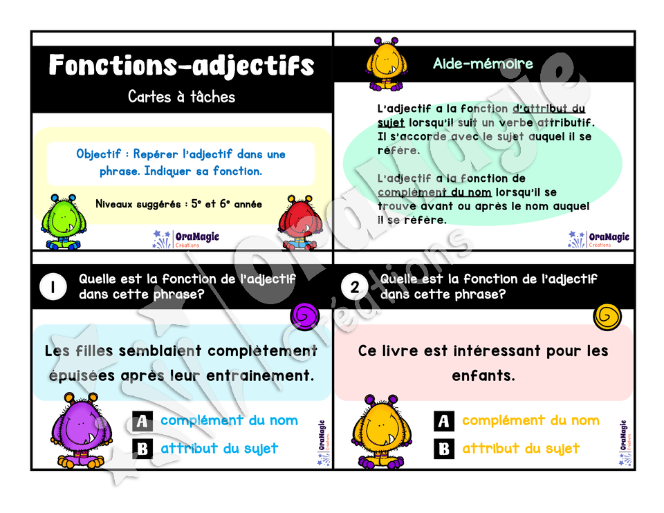 Cartes à tâches - Fonctions-adjectifs - 5e et 6e année.pdf