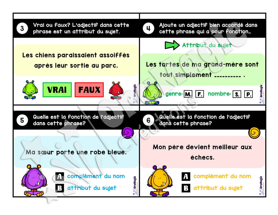 Cartes à tâches - Fonctions-adjectifs