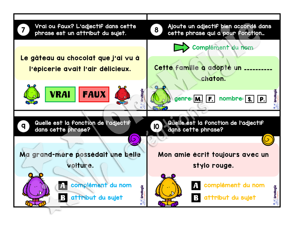 Cartes à tâches - Fonctions-adjectifs