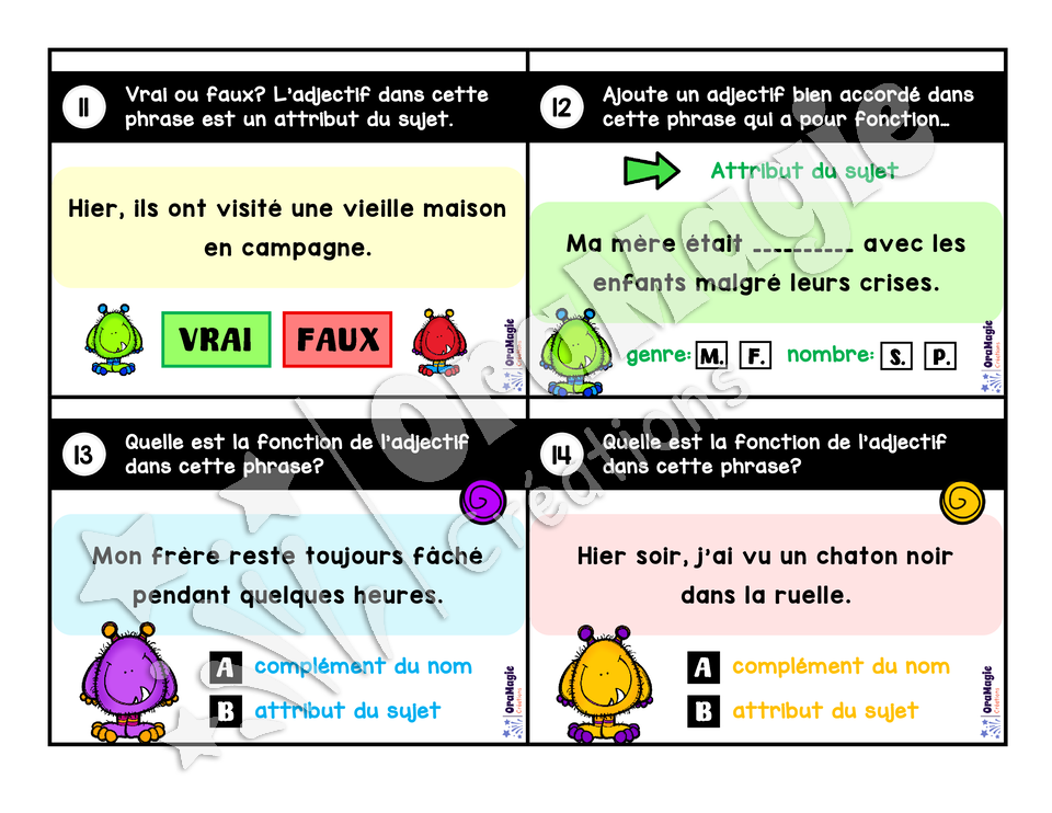Cartes à tâches - Fonctions-adjectifs