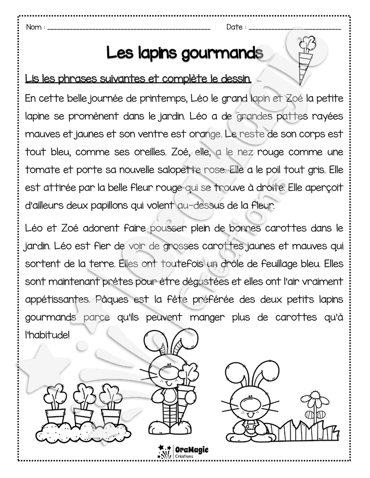 Compréhension de lecture - Lis et colorie - Pâques - Les lapins gourmands - 2e année - 2$.pdf