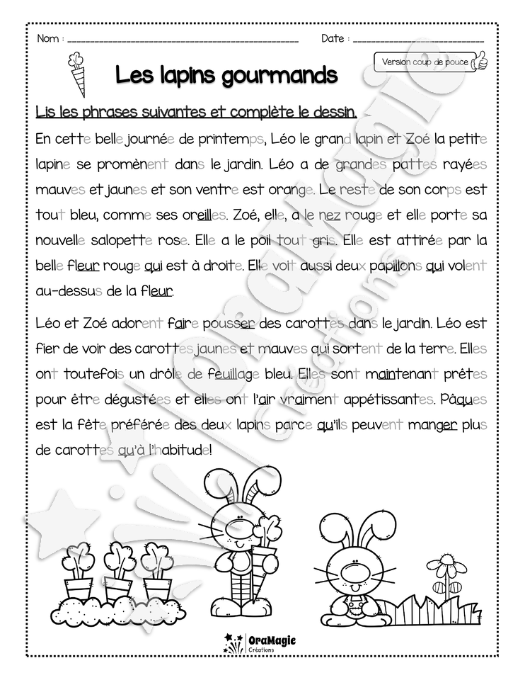 Compréhension de lecture - Lis et colorie - Les lapins gourmands