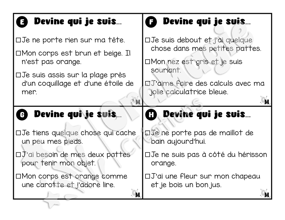 Compréhension de lecture - Les jolis hérissons - Devine qui je suis - 1re année