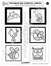 Découpons des créatures volantes - Carrés progressifs pour le découpage - Thème Animaux.pdf
