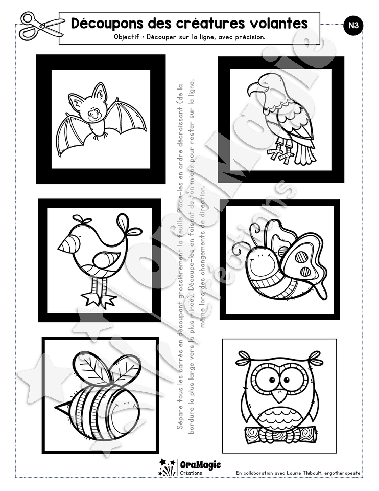 Découpons des créatures volantes - Carrés progressifs pour le découpage - Thème Animaux.pdf