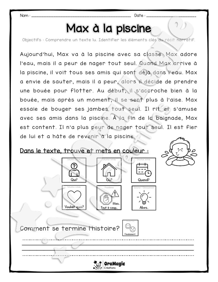 Compréhension de lecture et du récit 1re et 2e année - Max à la piscine.pdf