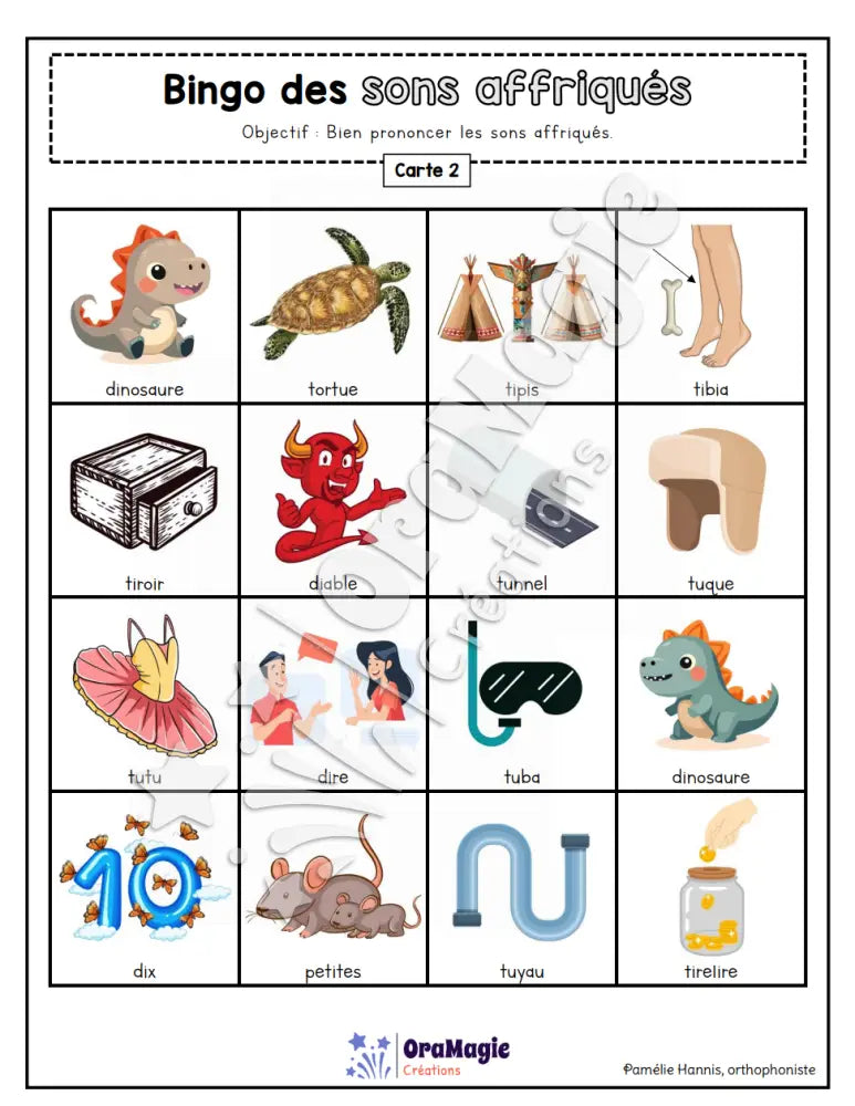 Bingo des sons affriqués -ti tu di du- - Produit numérique