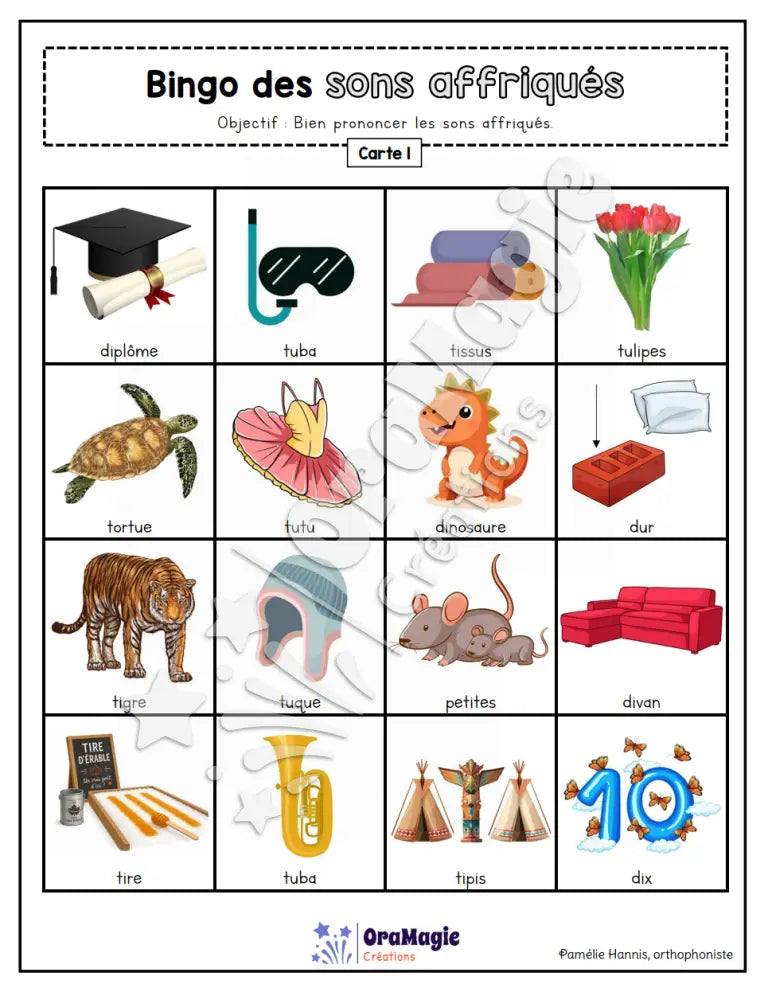 Bingo des sons affriqués -ti tu di du- - Produit numérique