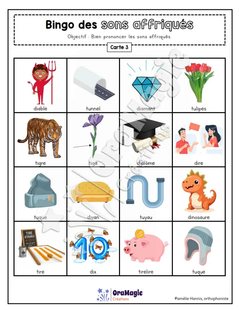 Bingo des sons affriqués -ti tu di du- - Produit numérique