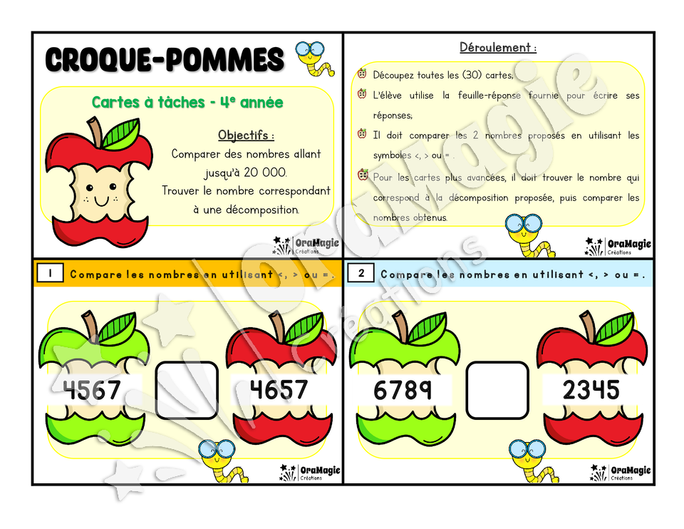Cartes à tâches - Croque-pommes - 4e année - Comparaison nombres entiers 1000 à 20 000 - 6$.pdf