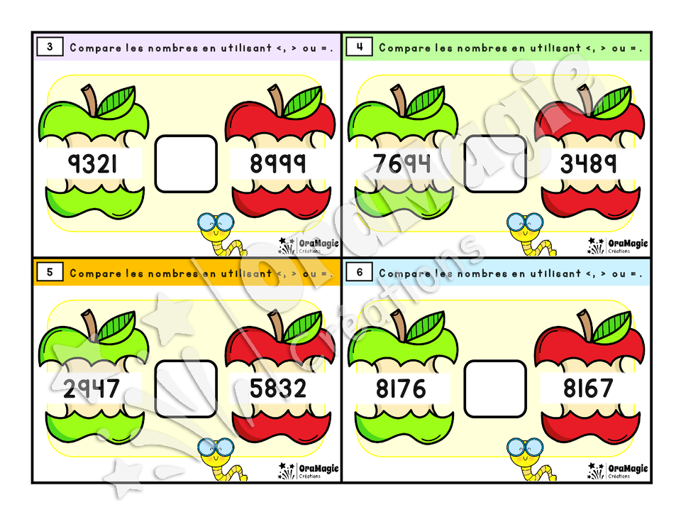 Cartes à tâches - Croque-pommes - Comparaison nombres entiers 1000 à 20 000