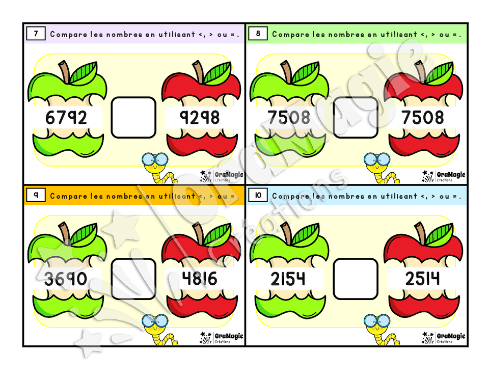 Cartes à tâches - Croque-pommes - Comparaison nombres entiers 1000 à 20 000