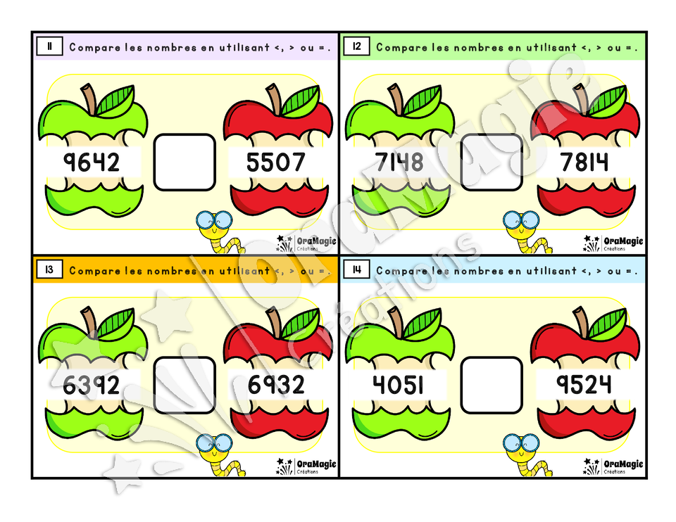 Cartes à tâches - Croque-pommes - Comparaison nombres entiers 1000 à 20 000