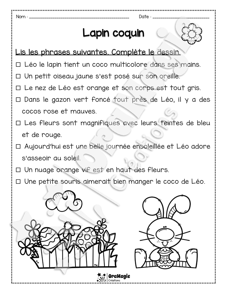 Compréhension de lecture - Lis et colorie - Pâques - Lapin coquin - 1re année - 2$.pdf