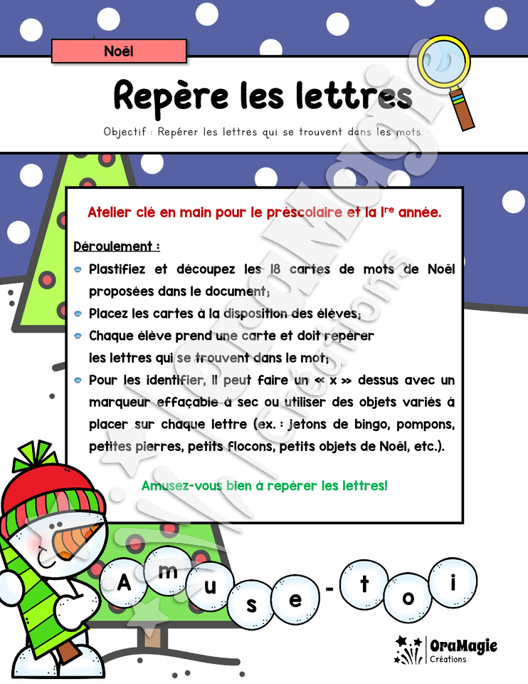 Repère les lettres - Thématique Noël - Atelier alphabet - Préscolaire 1re année - 3$.pdf
