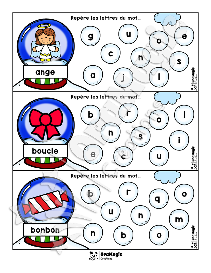 Repère les lettres - Thème Noël - Atelier alphabet