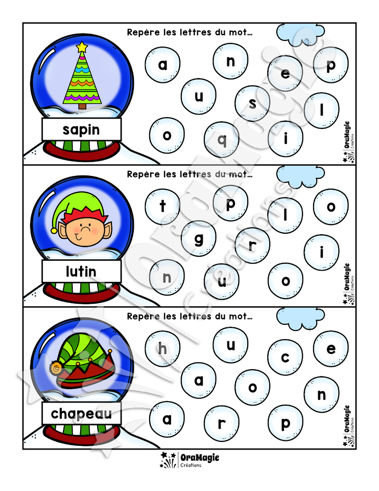Repère les lettres - Thème Noël - Atelier alphabet
