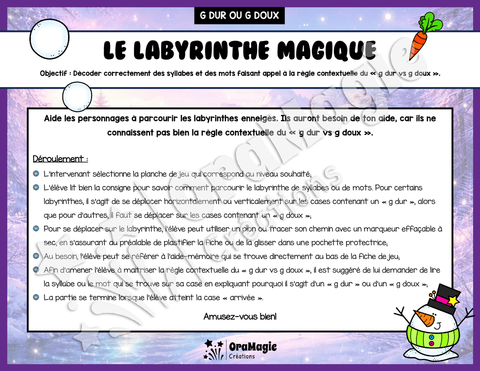 Le labyrinthe magique du g dur vs g doux - Thème Hiver - 1re à 4e année - Langage écrit.pdf