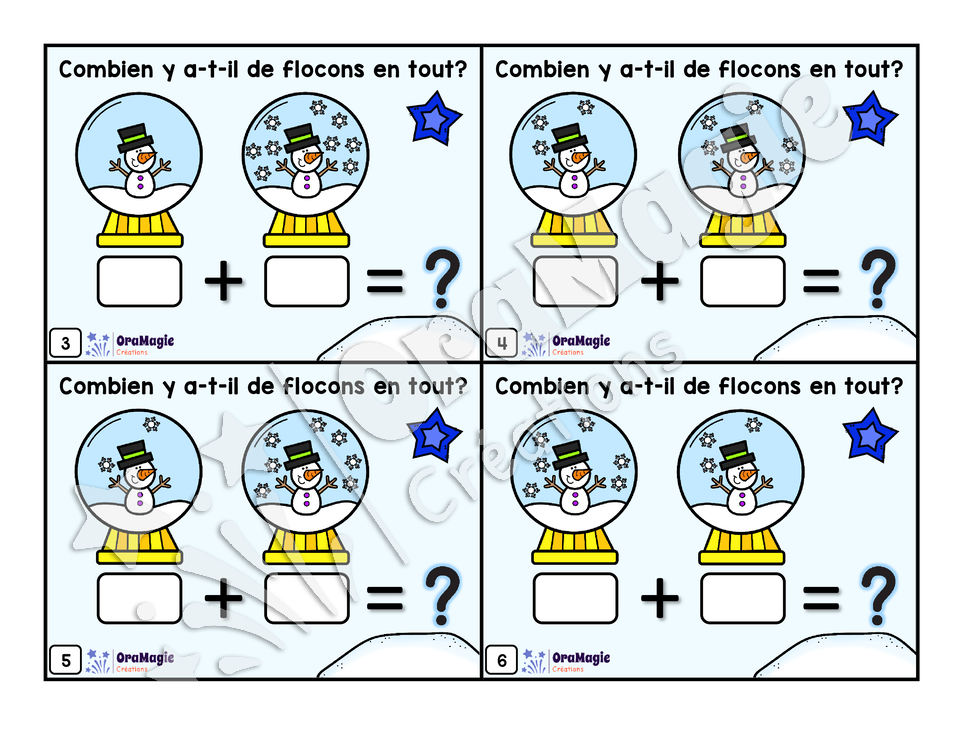 Cartes à tâches - Les additions 1 à 10 - Flocons de neige