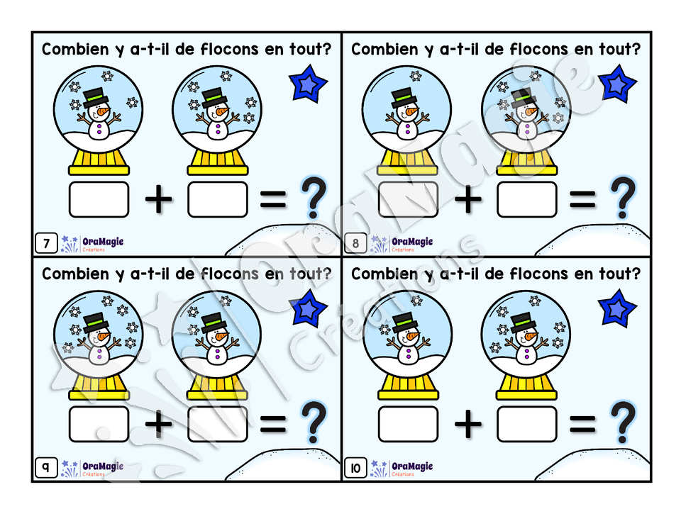 Cartes à tâches - Les additions 1 à 10 - Flocons de neige