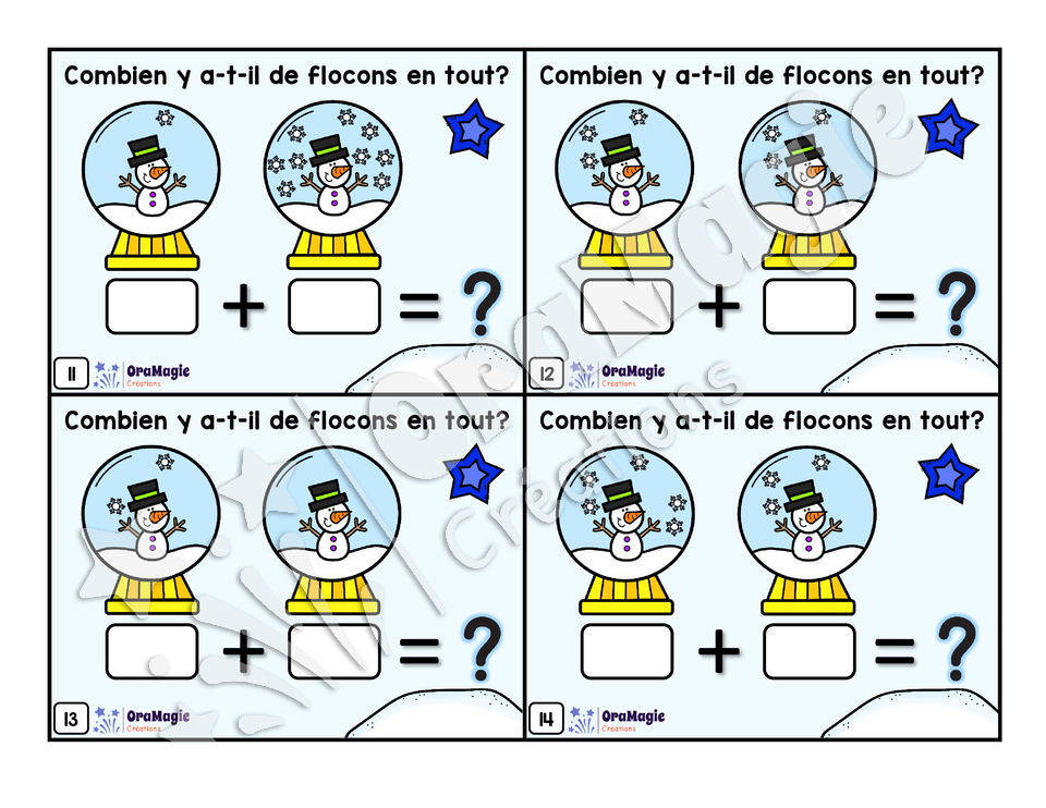 Cartes à tâches - Les additions 1 à 10 - Flocons de neige